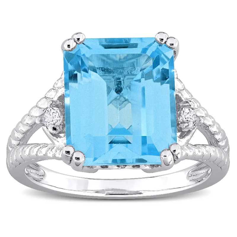 Miadora 7 3/5ct TGW Octagon-Cut Sky-Blue and White Topaz Cocktail Ring in Sterling Silver