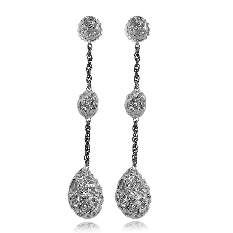 Silver Meteorite Long Drop Earrings