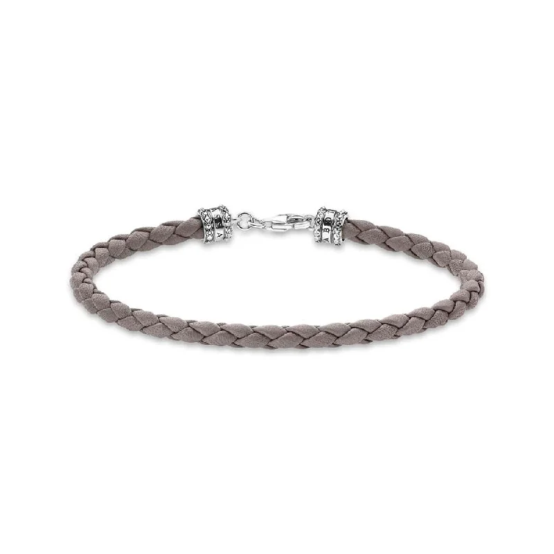 Thomas Sabo Sterling Silver Rebel Grey Braided Leather 17cm Bracelet