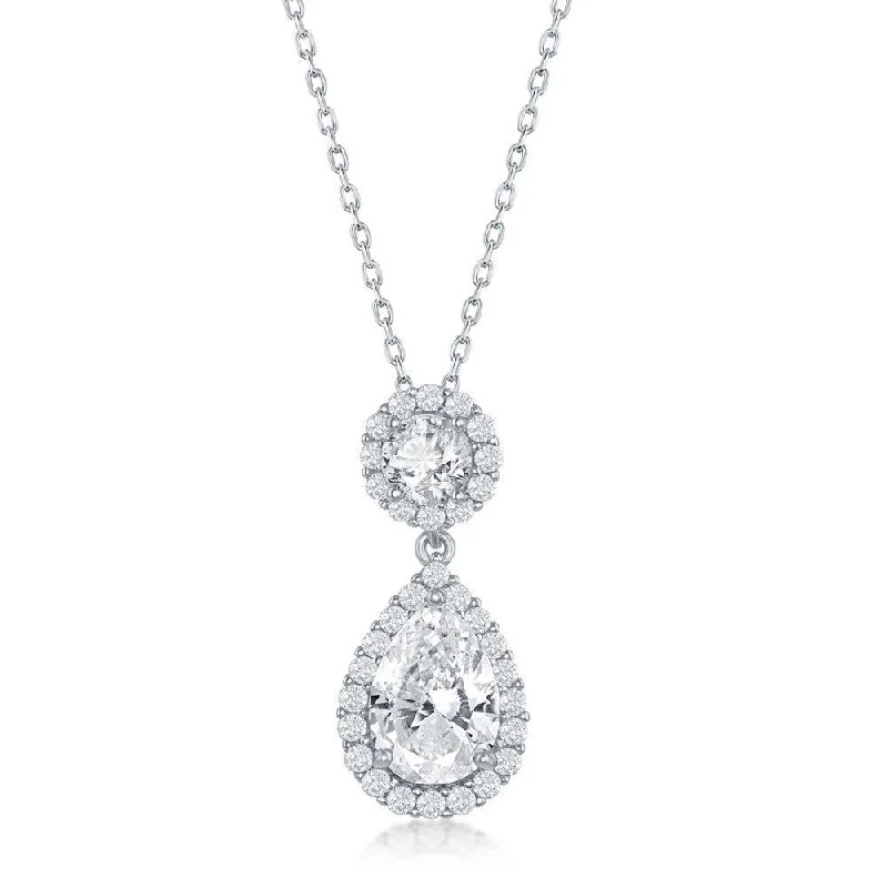 Sterling Silver Round and Pear Shaped Cubic Zirconia Necklace