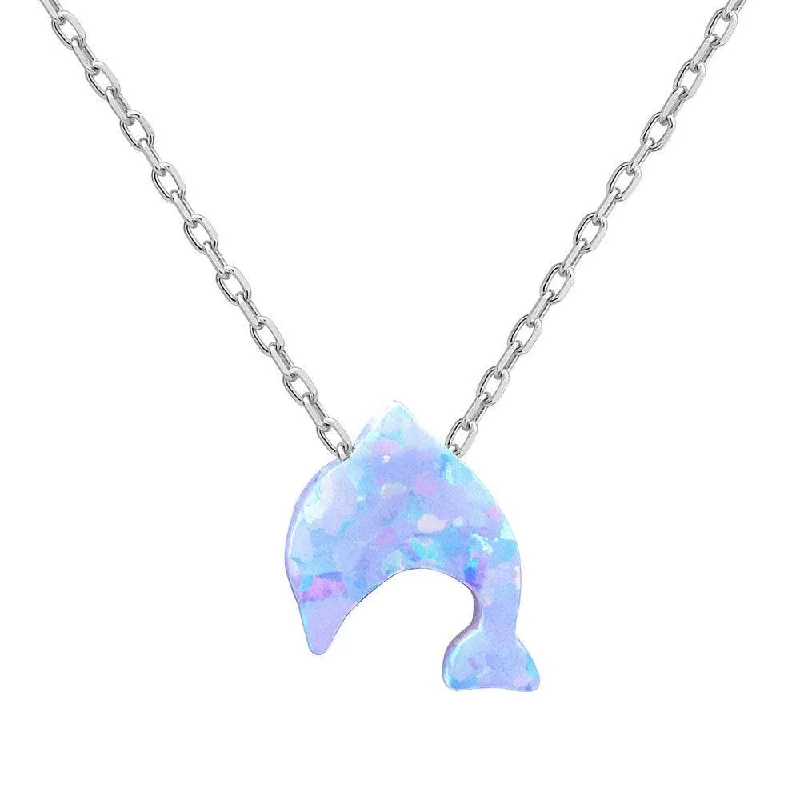 Sterling Silver Small White Opal Dolphin Necklace