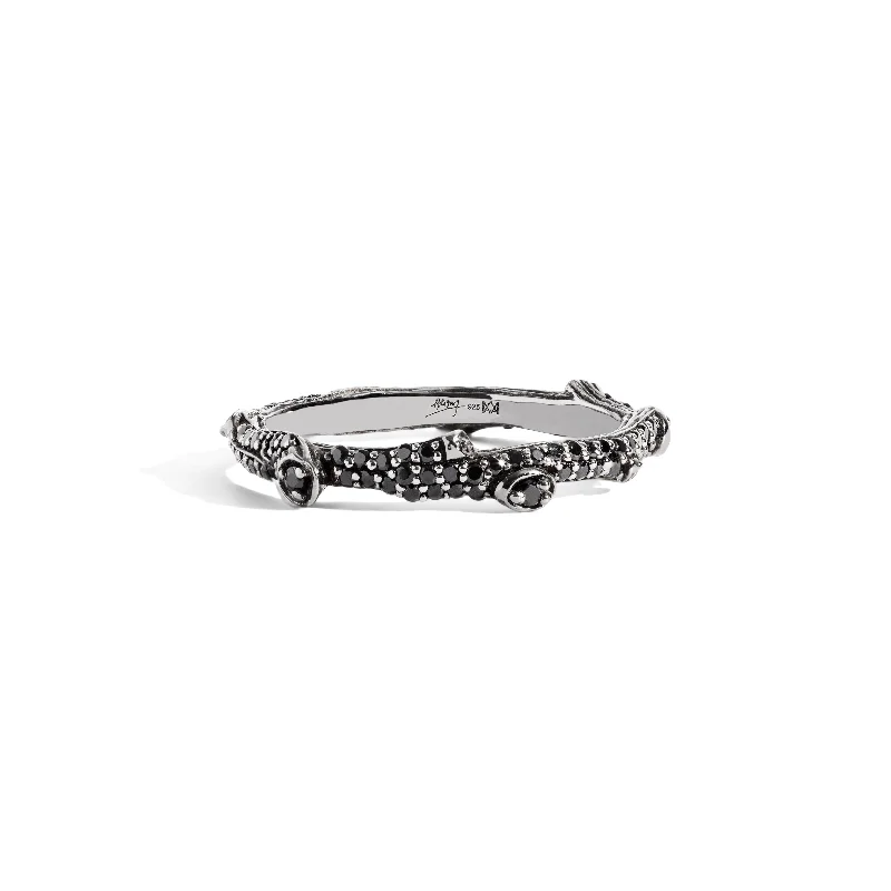 Enchanted Forest Stack Ring with Diamonds - Black Diamonds